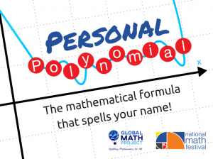 Personal polynomial: The mathematical formula that spells your name! Logos for Global Math and the National Math Festival