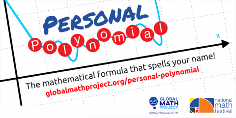 Personal polynomial: The mathematical formula that spells your name! https://globalmathproject.org/personal-polynomial and Logos for Global Math and the National Math Festival