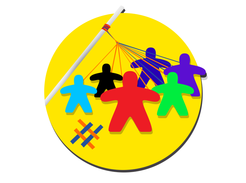 Illustration of stick figures dancing around a maypole