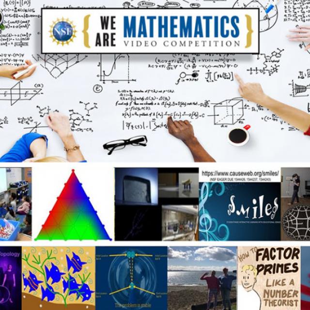 Collage with logo for the "We Are Mathematics" Video Competition along with this year's entries