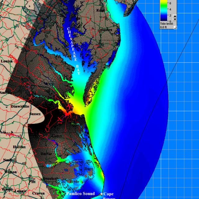 Maximum storm surge heights were simulated for Hurricane Irene in 2011