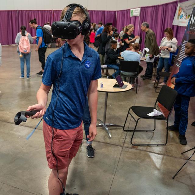 Boy with virtual reality headset at 2019 festival