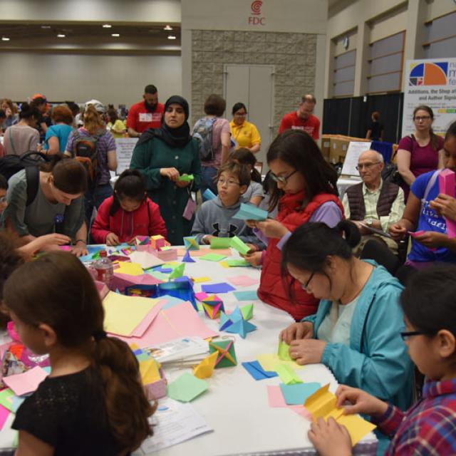 Event Attendees at Origami Station at National Math Festival 2019