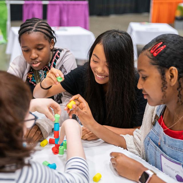 2019 festival attendees playing with colorful blocks